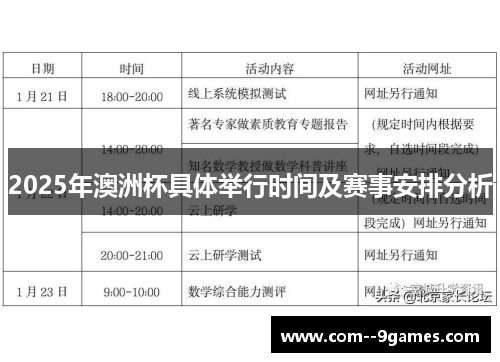 2025年澳洲杯具体举行时间及赛事安排分析 2025年澳洲杯具体举行时间及赛事安排分析