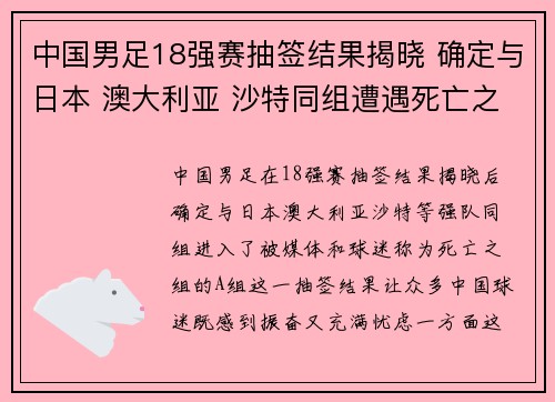 中国男足18强赛抽签结果揭晓 确定与日本 澳大利亚 沙特同组遭遇死亡之组