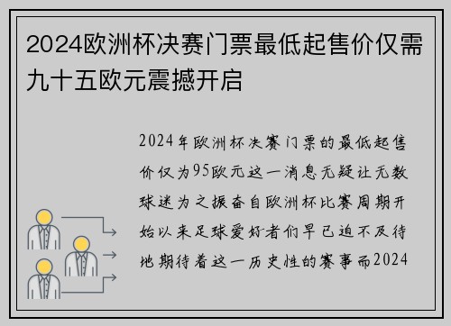 2024欧洲杯决赛门票最低起售价仅需九十五欧元震撼开启 2024欧洲杯决赛门票最低起售价仅需九十五欧元震撼开启