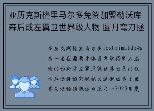 亚历克斯格里马尔多免签加盟勒沃库森后成左翼卫世界级人物 圆月弯刀拯救球队